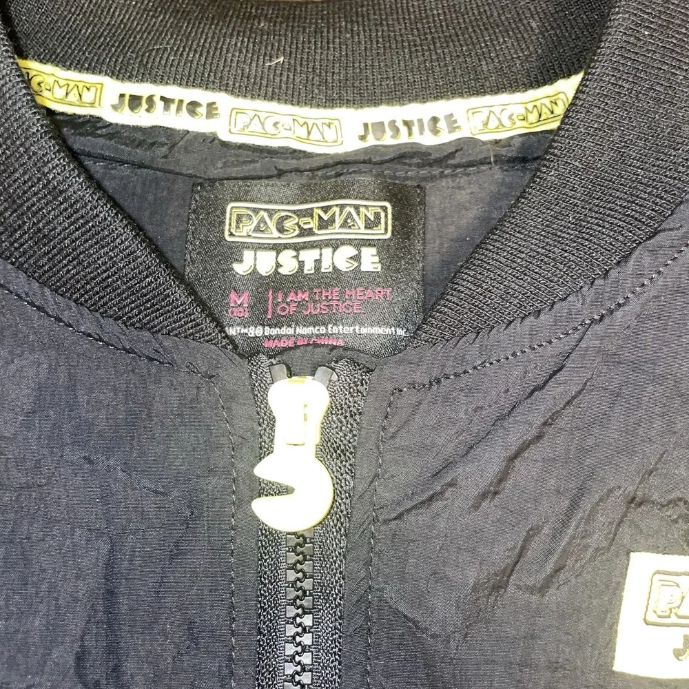 Justice Pac-Man Girls Bomber Jacket Black Medium (10) Retro Gaming Windbreaker